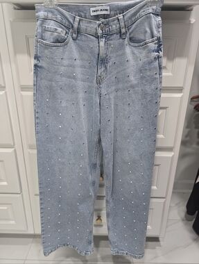DKNY Light Blue Wide Leg Jeans with Stud Embellishments